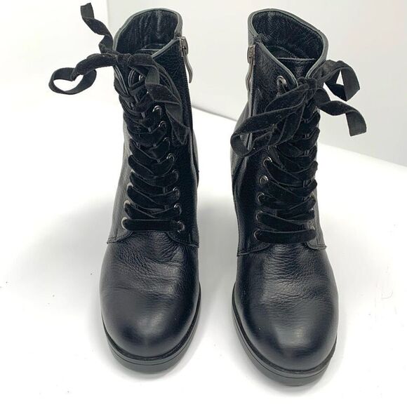 Genuine leather lace up booties shearing lined black sz 38 fits 7 - Picture 2 of 7